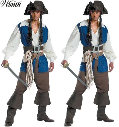 New Adult Man Pirate Jack Cosplay Costumes Pirates Of The Caribbean Halloween Disfraces Game ...