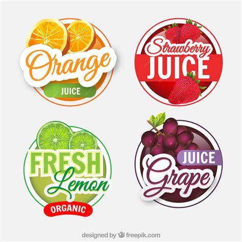 Premium Vector | Pack of four realistic fruit juice labels