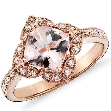 2 83 Ct Cushion Morganite Vintage Antique Engagement Diamond Ring 14kt ...