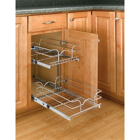 Rev-A-Shelf 19 in. H x 11.75 in. W x 22 in. D Base Cabinet Pull-Out Chrome 2-Tier Wire Basket ...