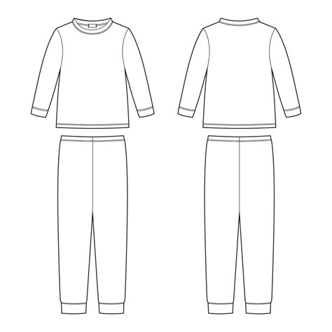 Childrens pajamas technical sketch. Cotton sweatshirt and pants. KIds ...