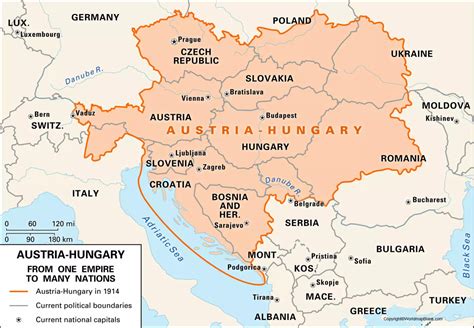 Labeled Austrian Empire Map with States, Capital & Cities - Printable World Maps