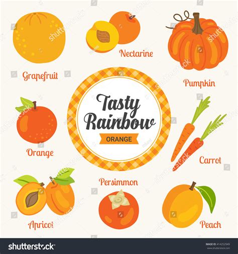 Tasty Rainbow Set Orange Color Fruits: vector de stock (libre de ...
