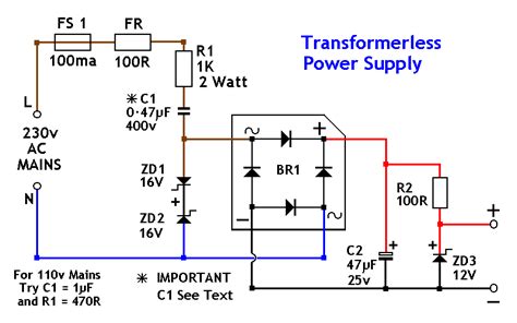 Transformerless Power Supply Circuit | Power Supply Diagram and Circuit