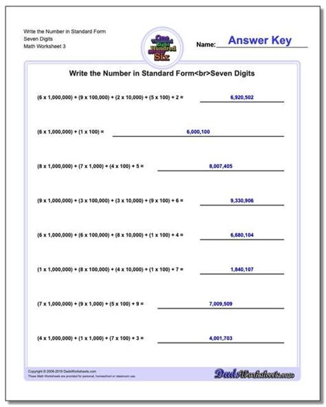 https://www.dadsworksheets.com Write the Number in Standard Form ...