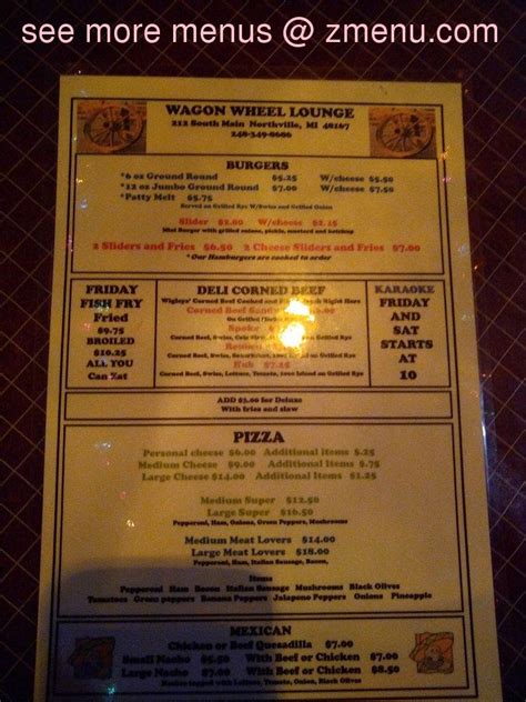 Menu at Wagon Wheel Lounge pub & bar, Northville