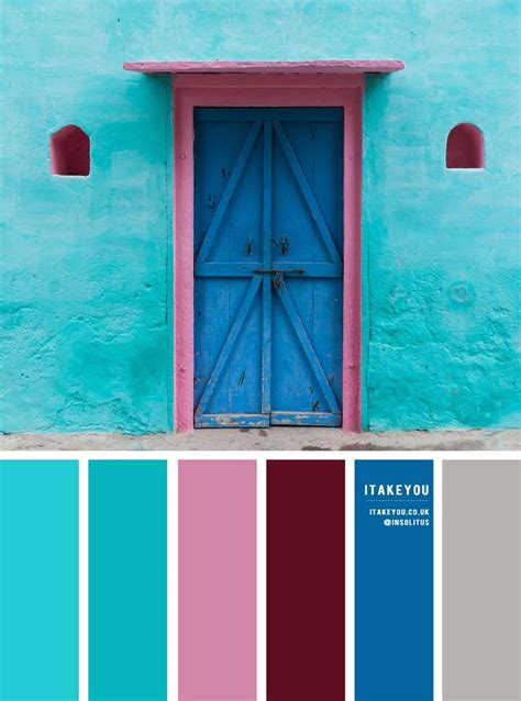 Color palette of Turquoise, blue , pink , deep red and grey accents ...