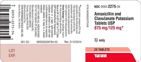 AMOX/CLAV POT 875-125MG TAB 20 - TEVA PHARMACEUTICALS USA