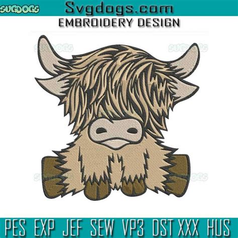 Highland Cow Embroidery Design File, Cow Embroidery Design File