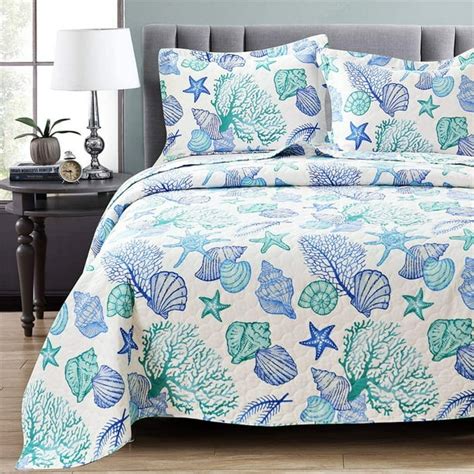 Jessy Home Ocean Quilt King Size Blue Coastal Bedspreads Microfiber ...