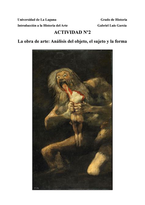 Saturno devorando a su hijo - Francisco De Goya | Introducción a la Historia del Arte - Studocu