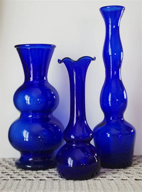 Three Cobalt Blue Glass Vases 1950s | Blue glass vase, Blue glass jug ...