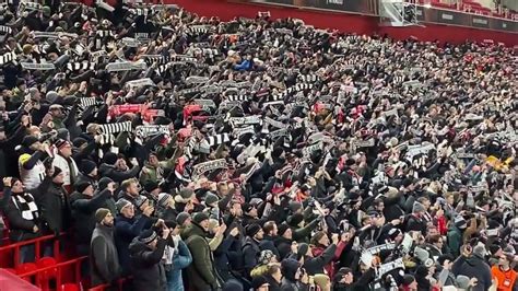 Liverpool vs LASK Linz what a moment (LASK Linz fans start singing together with the Liverpool ...