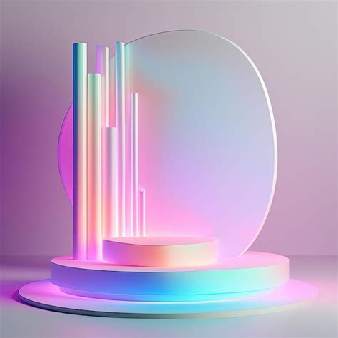 Premium AI Image | a modern flat white pedestal of a space with colorful neon lights in the ...