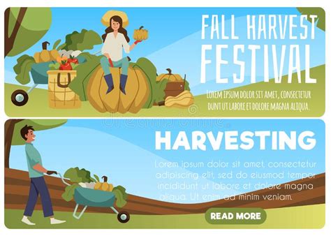 Fall Harvest Festival Web Banners Set, Cartoon Flat Vector Illustration. Stock Vector ...