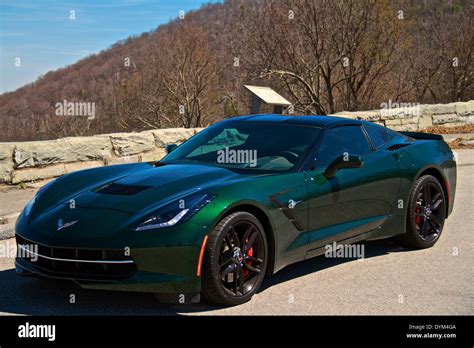 Limerock Green 2014 Corvette Stingray on the Cherohala Skyway Stock ...