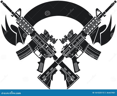 Crossed M16 Assault Rifles Over Banner Stock Vector - Illustration of ...