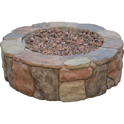 36" Gas Outdoor Patio Stacked Stone Round Fire Pit - Walmart.com ...