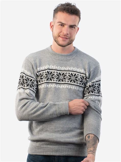 Winter Sweater for Men knitted in soft gray alpaca wool - Inti Alpaca - Alpaca - Clothing