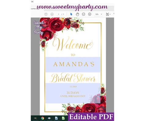 Red Roses Bridal Shower welcome sign|Red Roses Bridal Shower welcome sign template printable ...