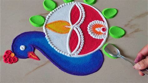 Diwali Diya Rangoli With Peacock - रंगोली बनाने का सबसे आसान तरीका ? | KS Kitchen & Lifestyle ...