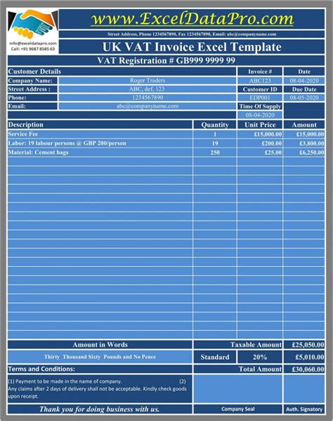 Download UK VAT Invoice Excel Template - ExcelDataPro