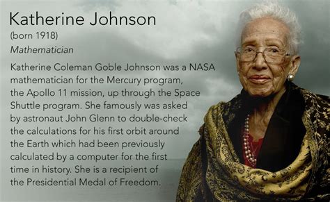 Katherine Johnson (born 1918) Mathematician Katherine Coleman Goble Johnson was a NASA ...