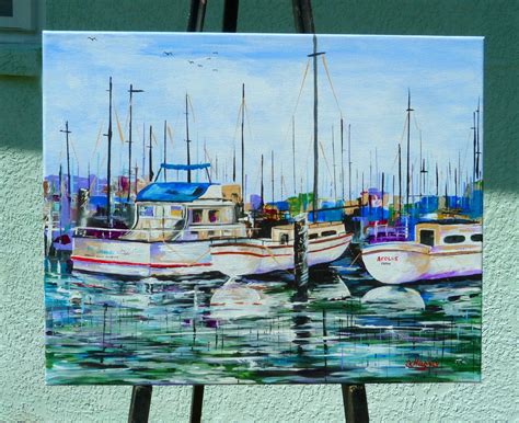 ORIGINAL Acrylic Painting of a Boat Dock Stretched Canvas - Etsy