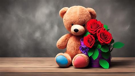 Premium AI Image | A teddy bear with a bouquet of roses