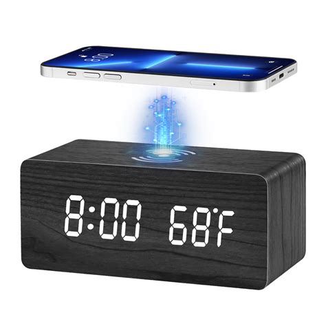 SEREED Digital Wooden Alarm Clock with Wireless Charging Temperature ...