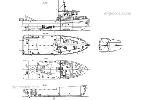 Tugboat CAD block free download, AutoCAD file