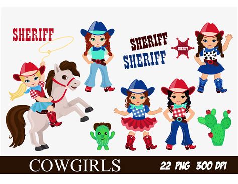 Cute Cowgirl Clipart Instant Download Western Graphics Red - Etsy Israel