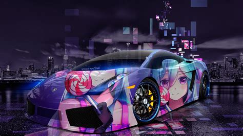 Anime Girl With Car Computer Wallpaper