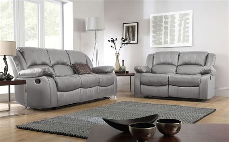 Dakota 3+2 Seater Recliner Sofa Set, Light Grey Classic Faux Leather ...