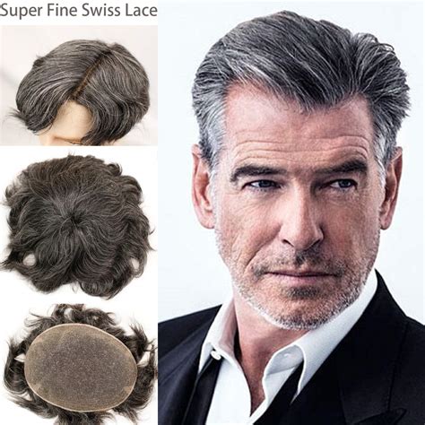 Grey Hairpiece 20% Black Human Hair 80% Grey French Lace FreeStyle 8X10 Toupee For Men