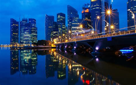 Singapore Malaysia Night Landscape Dawn Lights The City Bridge ...