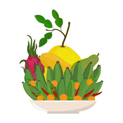 Fivefruit Tray Flat Vector Illustration Isolated On White Background ...