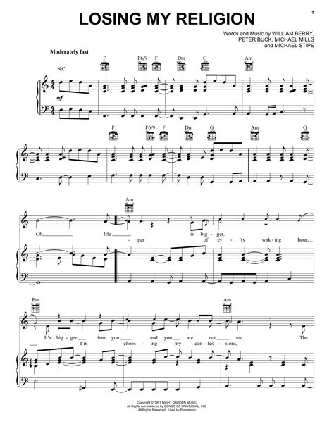 R.E.M. "Losing My Religion" Sheet Music Notes | Download Printable PDF Score 153543