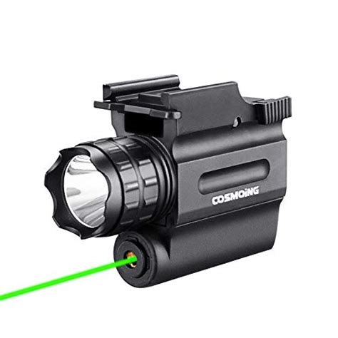 COSMOING Rail Mounted Pistol Green Laser Light Combo (Laser Sight Combo) & 600 Lumen Strobe ...