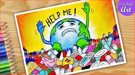 Help earth stop plastic pollution poster drawing || easy save earth || step by step - gurzaib ...