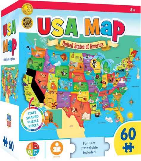 MasterPieces 60 Piece Educational Jigsaw Puzzle for Kids - USA Map ...