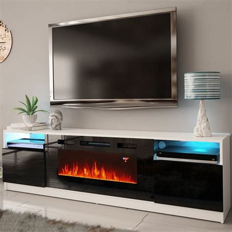 Meble York 02 White/Black TV Stand york | Fireplace tv stand, Electric ...