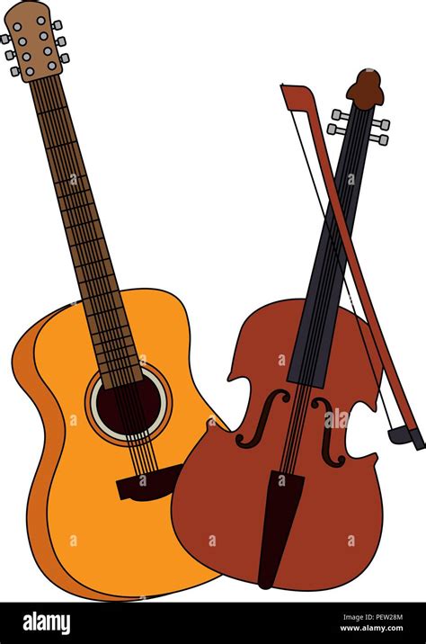 acoustic guitar and violin musical instrument vector illustration design Stock Vector Image ...