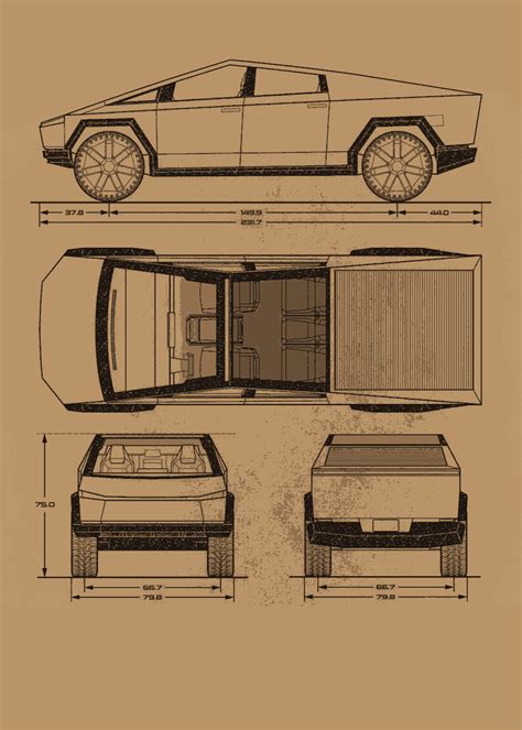 Tesla Cybertruck Blueprint - Download free blueprint for 3D modeling | Tesla, Blueprints, Car model