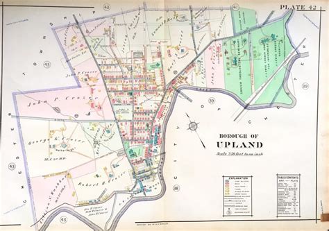 1913 Borough of Upland Pennsylvania Atlas Map, Original Hand Colored ...