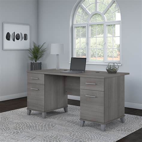 60W Office Desk with Drawers in Platinum Gray by Bush