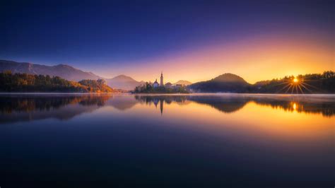 nature, Lake, Reflection, Sunrise, Clouds, Church, Island, Slovenia, Lake Bled Wallpapers HD ...