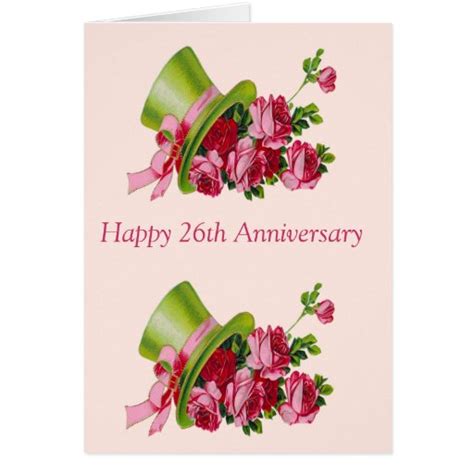 Top hat and flowers, Happy 26th Anniversary Greeting Card | Zazzle