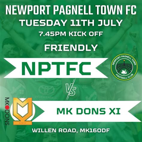 Newport Pagnell Town FC on Twitter: "🦢 Next Up: Swans v MK Dons XI 🦢 This Tuesday 11th July head ...