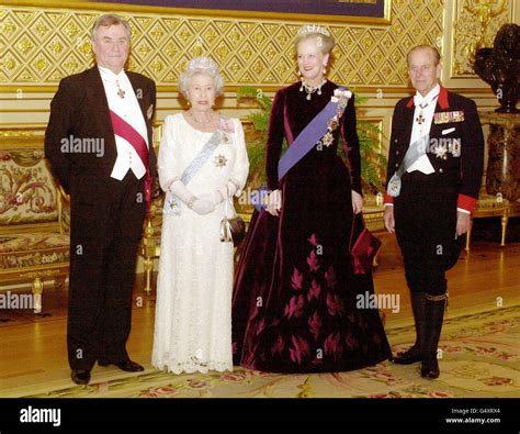 (l/r) Prince Henrik of Denmark, Queen Elizabeth II, Queen Margrethe of Denmark, and the Duke of ...